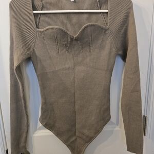 White Birch Taupe Ribbed Bodysuit